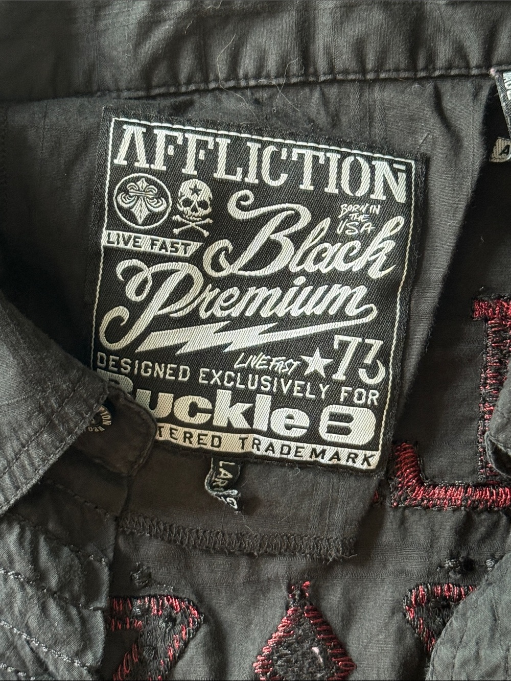 Affliction Black Shirt with Red Embroidered Back Logo - Picture 2 of 7